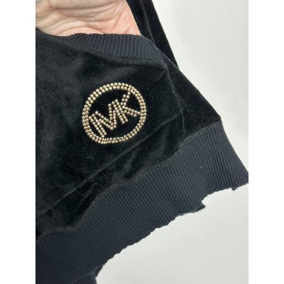 Michael Kors Womens Black Logo Drawstring Long Pullover Velvet Hoodie Sz L - Picture 3 of 7